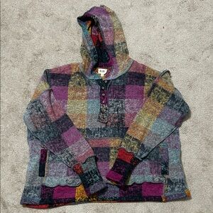 BiBi Multicolor Plaid Hooded Henley Pullover
